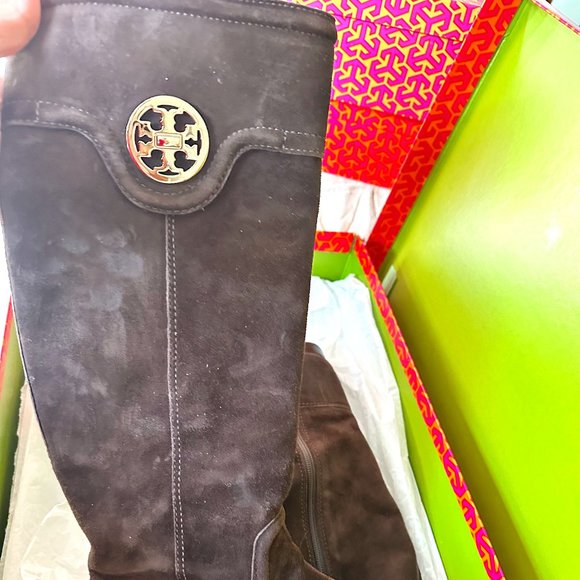 Brown Velvet Tory Burch Flat Boots - Picture 1 of 3